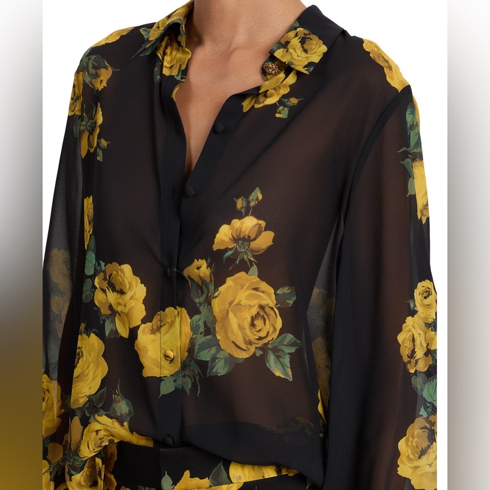 Alice + Olivia Candace Rosehips Blouson-Sleeve Buttoned Shirt - Picture 3 of 11